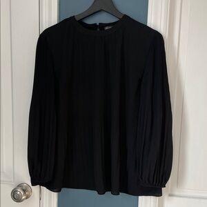 Adrianna Papell Black Pleated Long-Sleeve Blouse